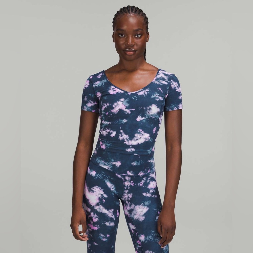 Lululemon Align T Shirt Scoop Neck Crop Tie Dye Short Sleeve Size 6 1090